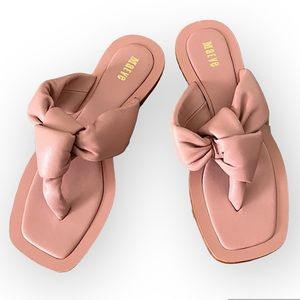 NEW ANTHROPOLOGIE MAEVE PUFFY KNOTTED SANDALS SLIDES FLAT LEATHER PINK COMBO 7